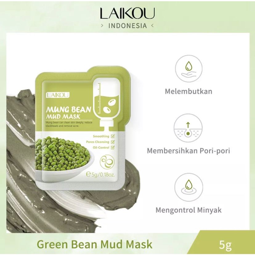 LAIKOU Green Bean Mud Mask Deep Cleansing Blackhead Pores Smoothing 1pc