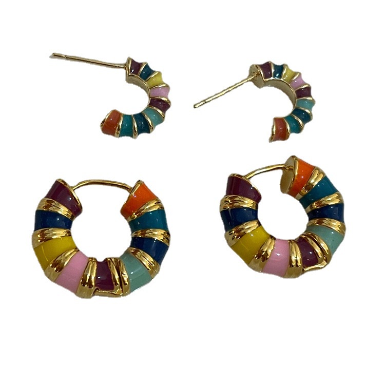 Aksesoris Anting Hoop Warna-Warni Retro Modis