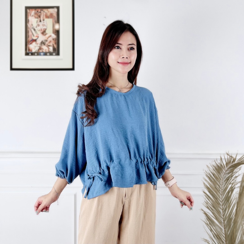 Tq88indonesia Fashion Baju Atasan  Polos Wanita Terbaru / Jennie Blouse CRINCLE JUMBO / Busana Casual Cewek / Ootd