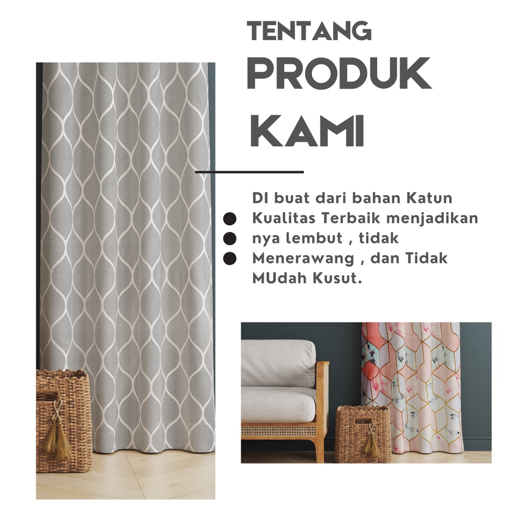 Gorden Jendela Gorden Pintu minimalis size L120cm X T225cm smokering Katun Free Tali&amp;hook gordeng hordeng kordeng