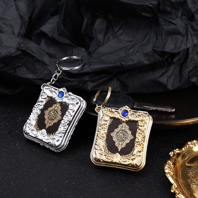 Gantungan Kunci Buku Alquran Bahtera Mini Kreatif/ Kertas Asli Arab The Quran Key Chain/Muslim PVC Religi Alloy Book Case Key Ring Aksesoris