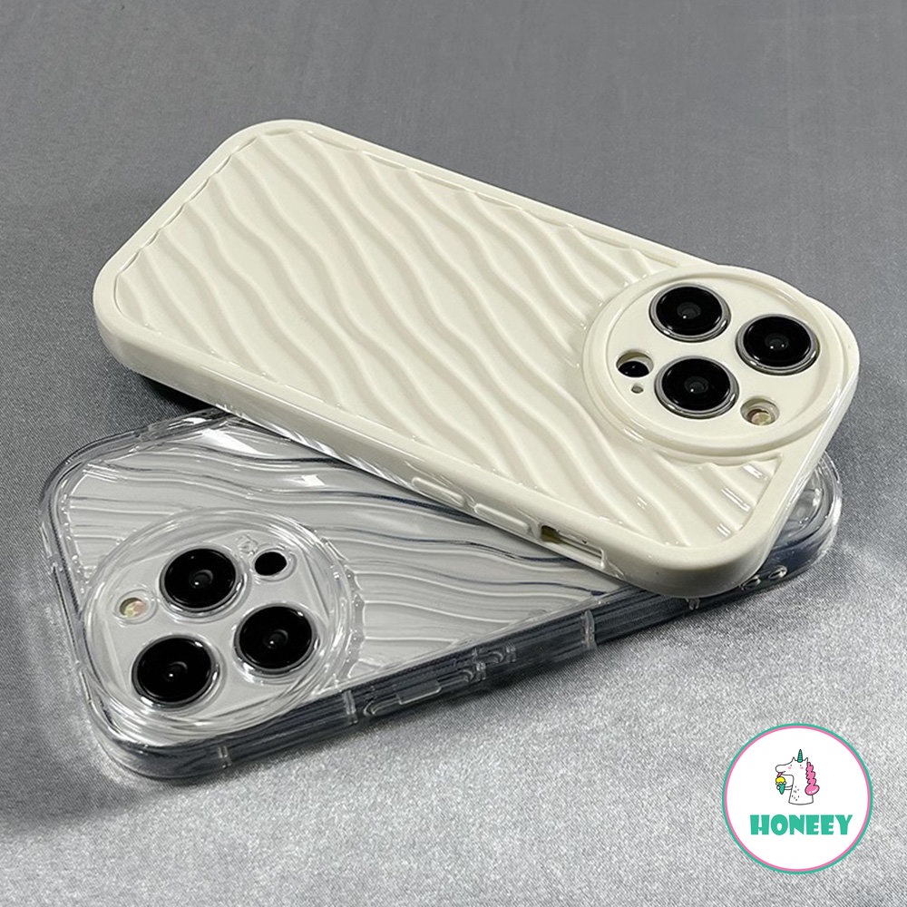 Casing Ponsel 3D Simple Beige Water Ripple Kompatibel Untuk Iphone14 13 12 11 Pro Max X XR XSMAX Case iPhone 11 7 8 SE 14plus Shockproof Back Cover