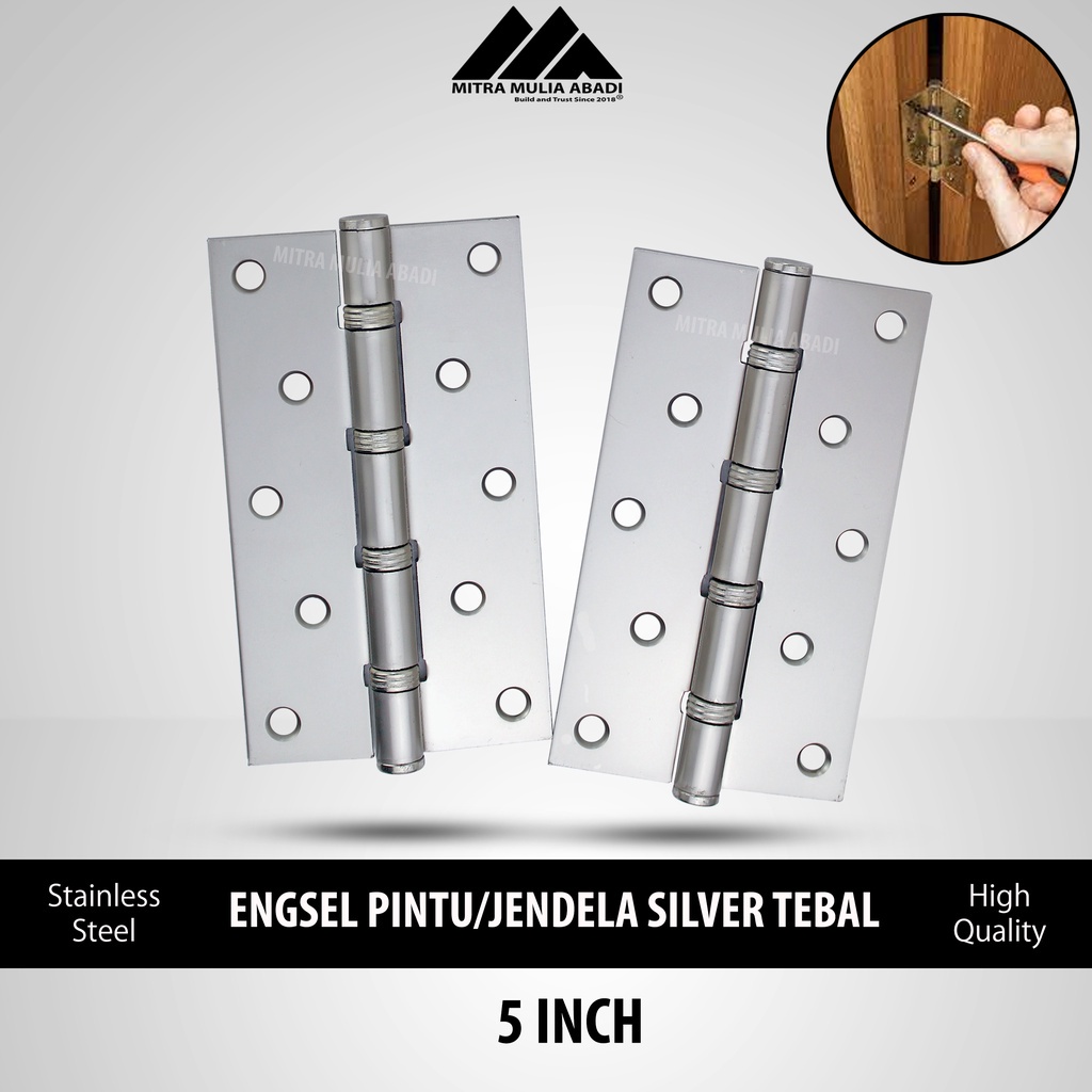 Engsel Pintu Silver l Jendela Super TEBAL 5 inch l Stainless Steel