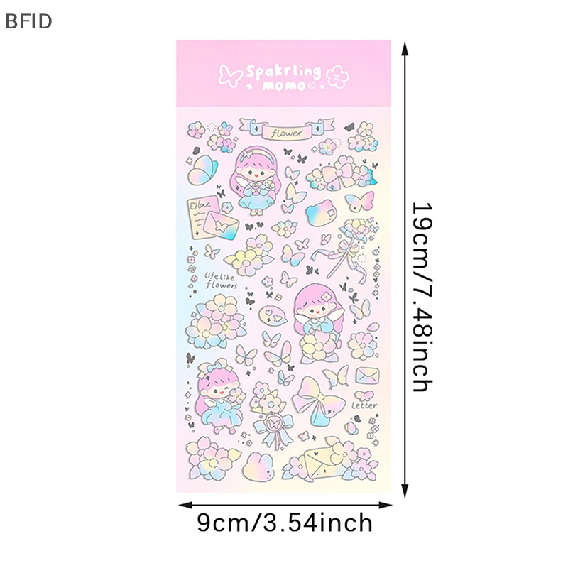 [BFID] 2pcs PET Laser Glitter Gadis Cinta Hati Toplader Hias Stiker Set Scrapbook Stiker Photocards Stationery [ID]