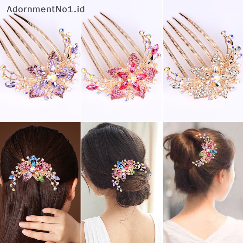 [AdornmentNo1] 2023 Vintage bunga kristal Hairclips Fashion berlian imitasi sisir rambut mengkilap jepit rambut untuk wanita aksesoris rambut hadiah