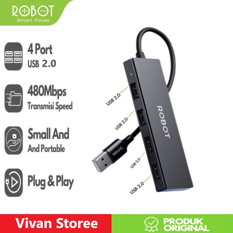 [ H130 ] ROBOT USB HUB H130 4-Port USB2.0 Portable Multi Function 4 in 1 Speed Transmision 480Mbps Garansi Original Resmi
