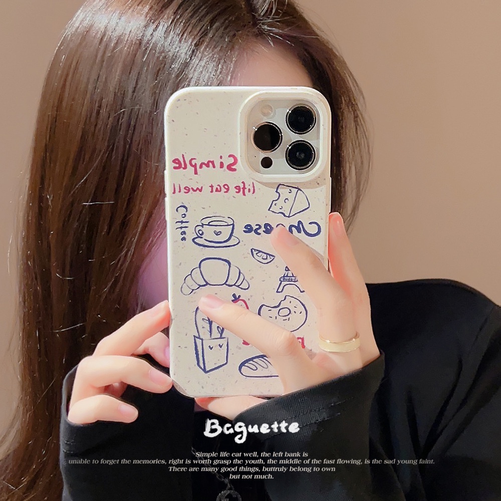 IPHONE Lukisan Tangan Doodle French Breakfast Degradable Ramah Lingkungan Phone Case Cover Untuk Iphone7 8 PLUS X XR XS 11 12 13 14 MINI PRO MAX Se2020