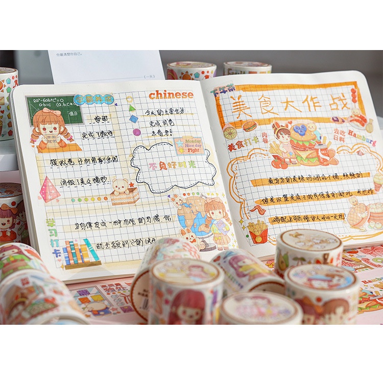 Tape perekat Diy stiker Food Classics Series utuh Roll tangan tenda stiker anak kartun Handmade bahan hias