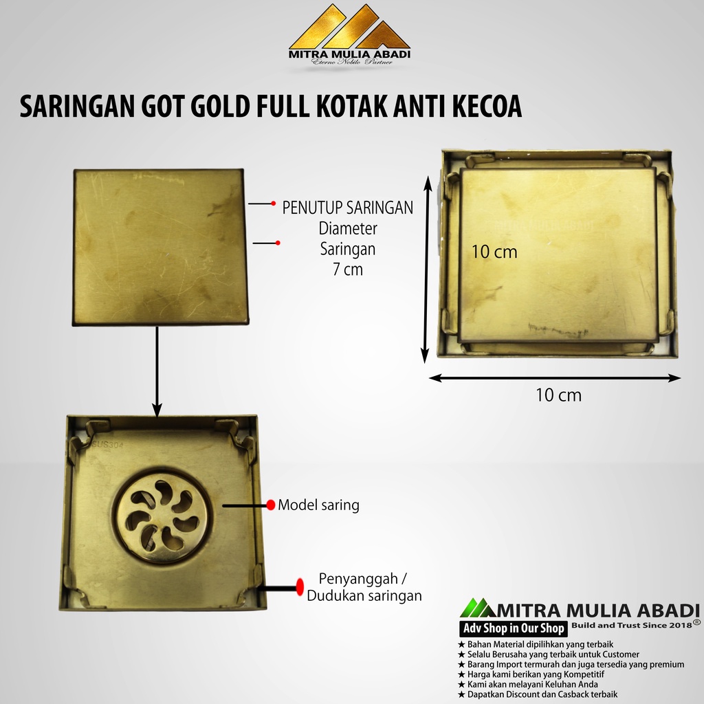 Saringan Got Stainles / Saringan Got Gold Full Anti Kecoa / Floor Drain Iron