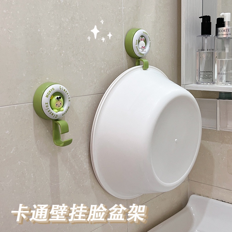ღ Kartun Rak Penyimpanan Baskom Pemegang Wastafel Punch-free Wall Mount Basin Hook Aksesoris Penyimpanan Wastafel Kamar Mandi Tanpa Jejak