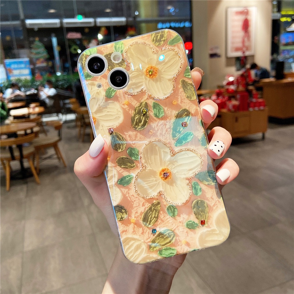 Camellia Laser Bunga Cahaya Biru Casing Ponsel Untuk iPhone 7Plus/8Plus X/Xs XR 14 13 12 11 Pro max 14pro max 13pro max Mewah Tahan Guncangan TPU Soft Cover