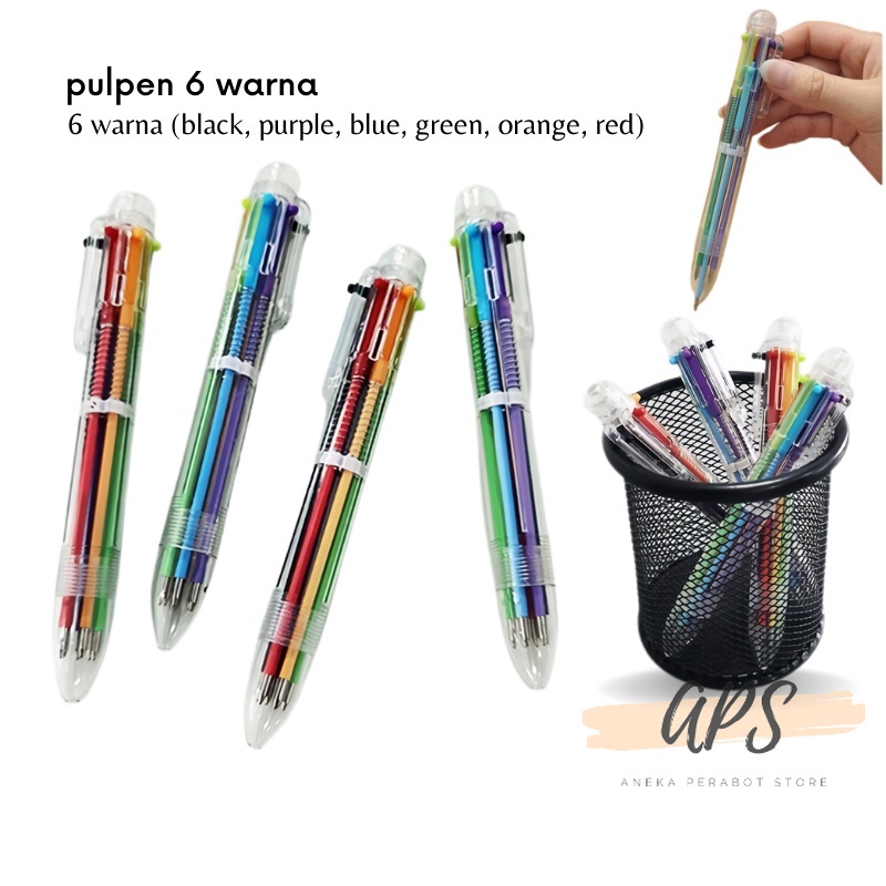 

APS -E412- Pulpen 6 Warna - Pena Ballpoint Pen Six-in-One Color - Pulpen 6 Warna Transparan