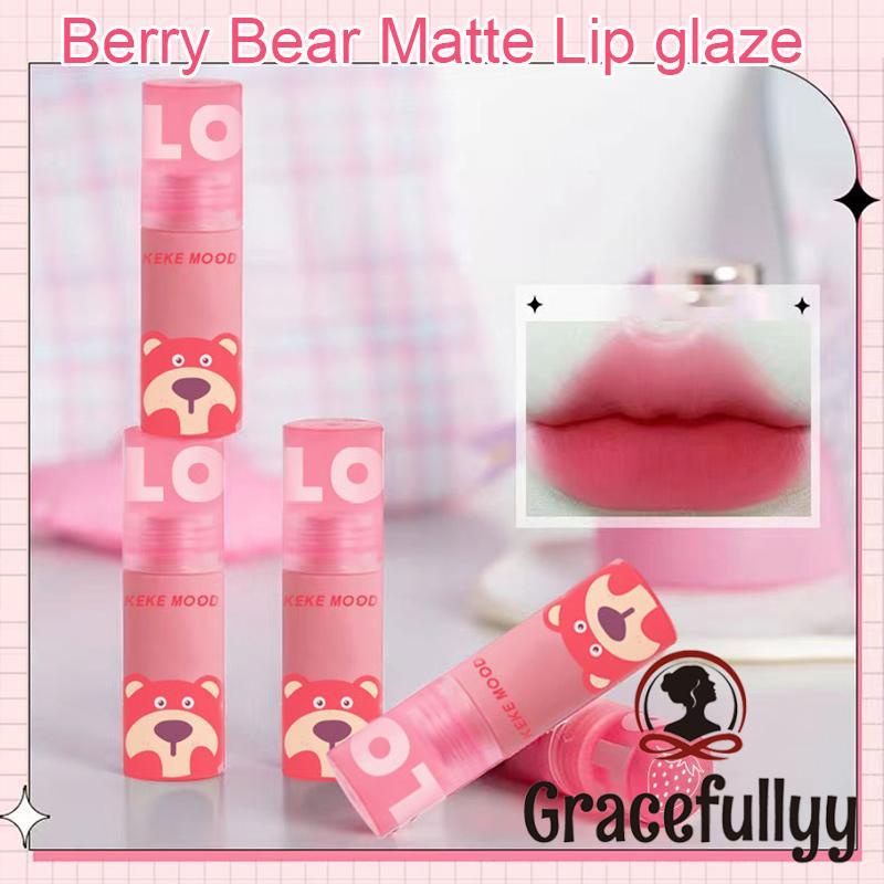 [COD]KEKEMOOD Lip Gloss Strawberry Bear Lip Glaze Matte Moisturizing Lip Mud Tahan Air Tahan Lama-GY