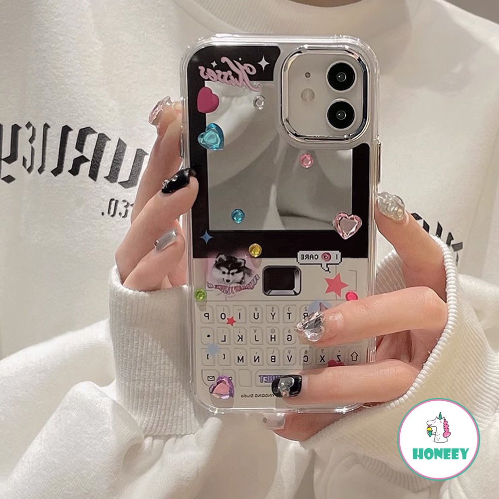 IPHONE Desain Ponsel Cermin Makeup Dengan Case Keyboard Untuk Iphone14Kompatibel Untuk Iphone11 12 13 14 Pro Max Cover Pelindung Fashion