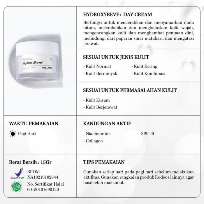 Rodeos HydroxyReve+ Day Cream Niacinamide Collagen 14gr