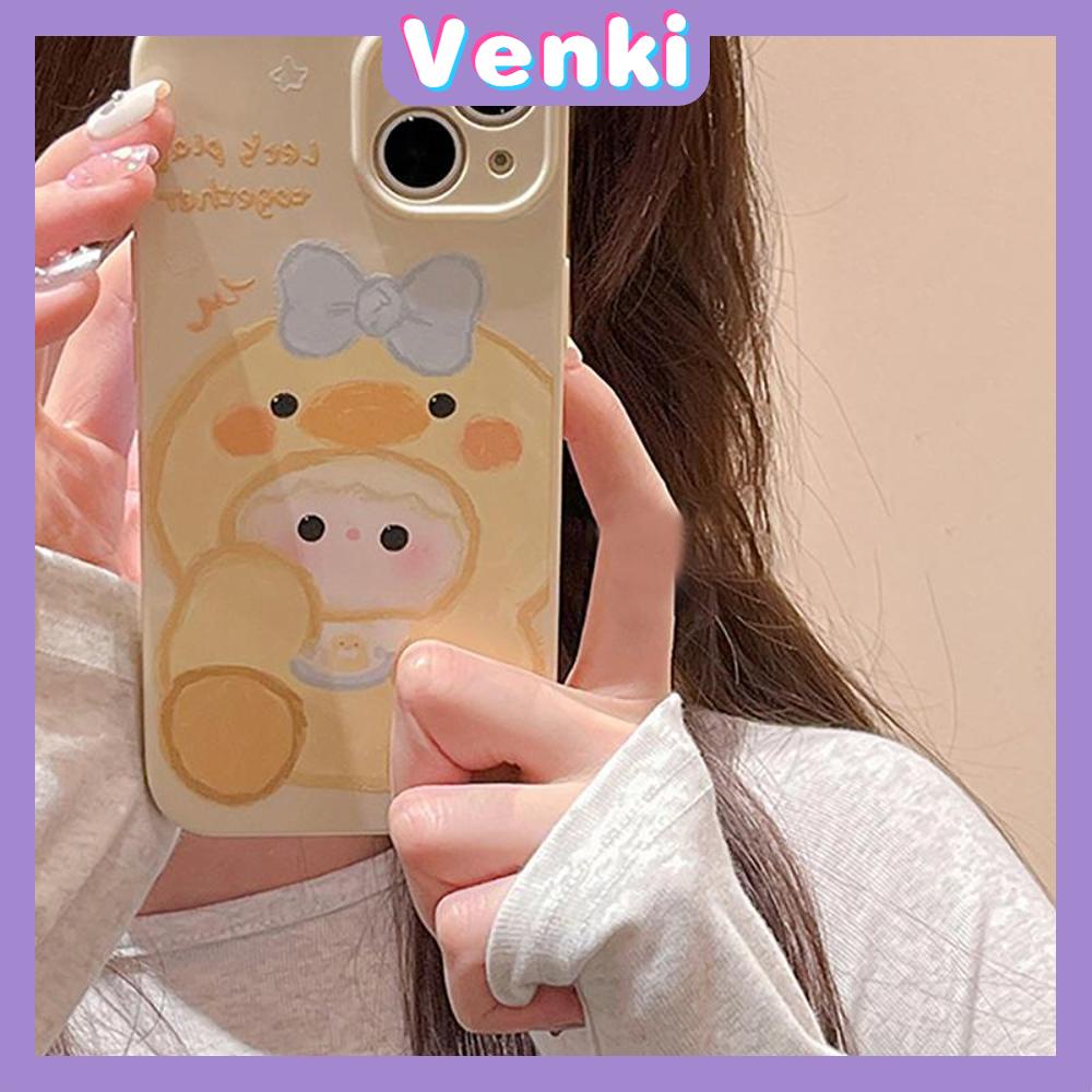 VENKI - Untuk iPhone 11 Case Film TPU Case Cream Glossy Perlindungan Kamera Lucu Grafiti Kuning Bebek Kompatibel dengan iPhone 14 13 Pro Max iPhone 12 Pro Max XR XS 7Plus 8Plus