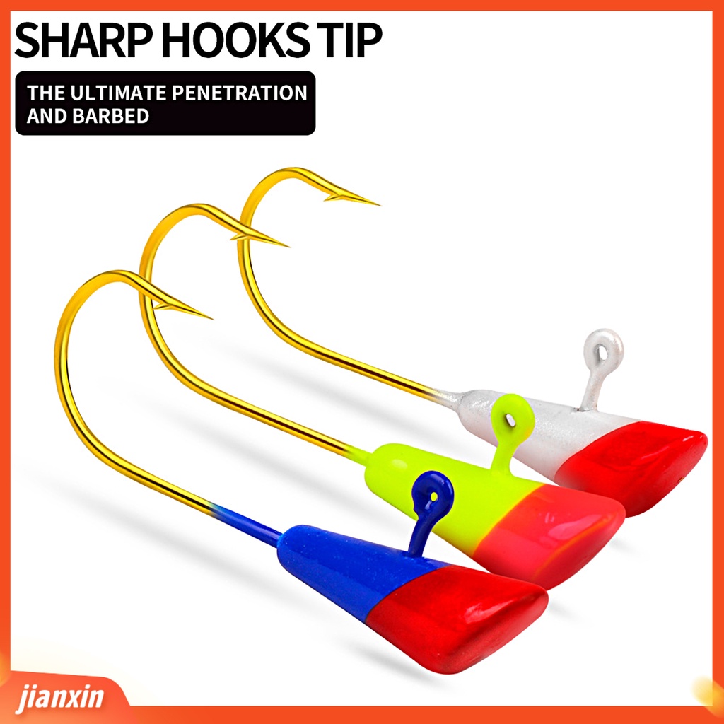 (In Stock) 5Pcs/Set Jig Kepala Kait Tajam Warna Cerah Penembus Kuat Air Asin Air Tawar Universal Logam Lembut Umpan Cacing Duri Fishhook Kit Peralatan Memancing