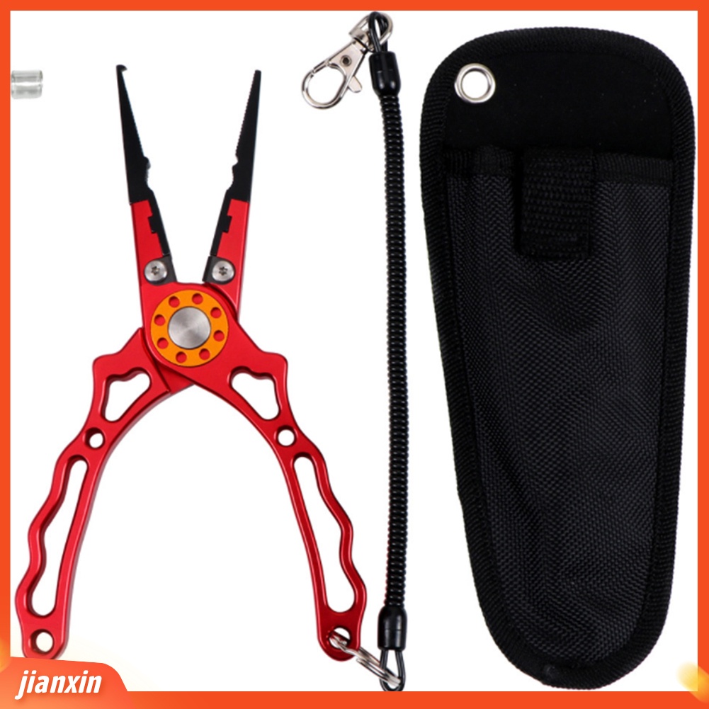 (In Stock) Aluminium Alloy Fishing Lure Plier Split Ring Cutter Scissor Dengan Sarung Lanyard