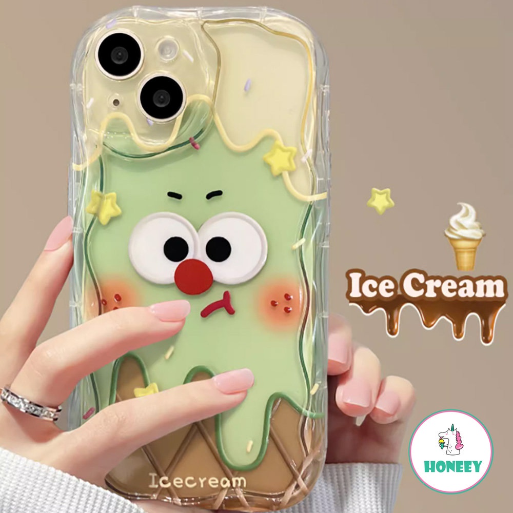 IPHONE Korea Lucu Smiley Ice Cream Transparan Soft Phone Case Kompatibel Untuk Iphone11 14Pro Max12 Pro 13 Pro Bening Silikon Cover