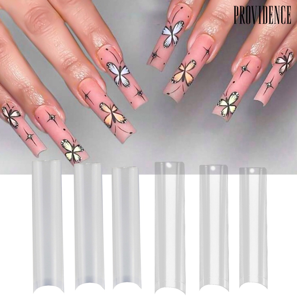 Providence 504Pcs Putih/ Kuku Transparan Buatan Tips Panjang Datar Lancip Square Nail Tips Setengah Penutup Lurus Palsu Perancis Tips Nail Art Extension Untuk Salon Kuku Rumah DIY