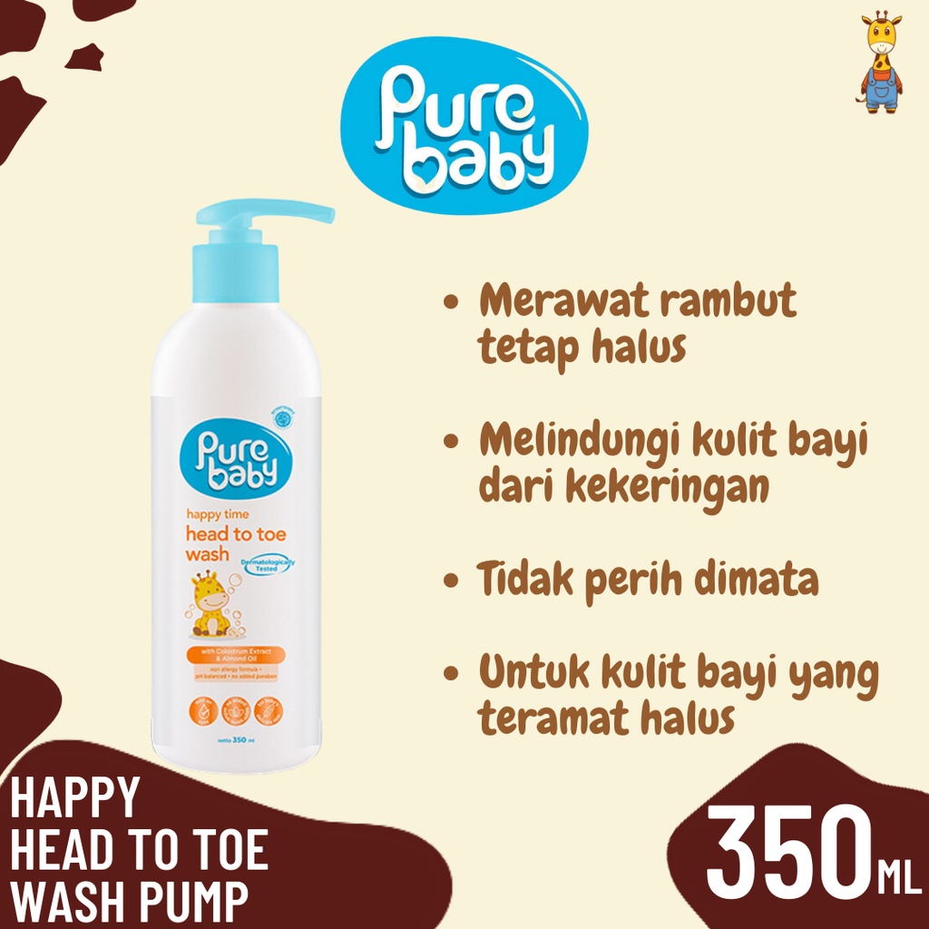 Pure Baby Happy Head To Wash Pump 350ml - Sabun Shampo Bayi 2in1