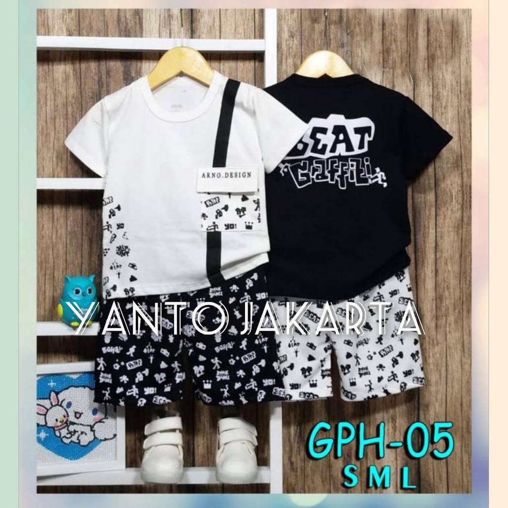 BAJU ANAK LAKI LAKI BEAT HITAM PUTIH SETELAN UMUR 1-2 TAHUN