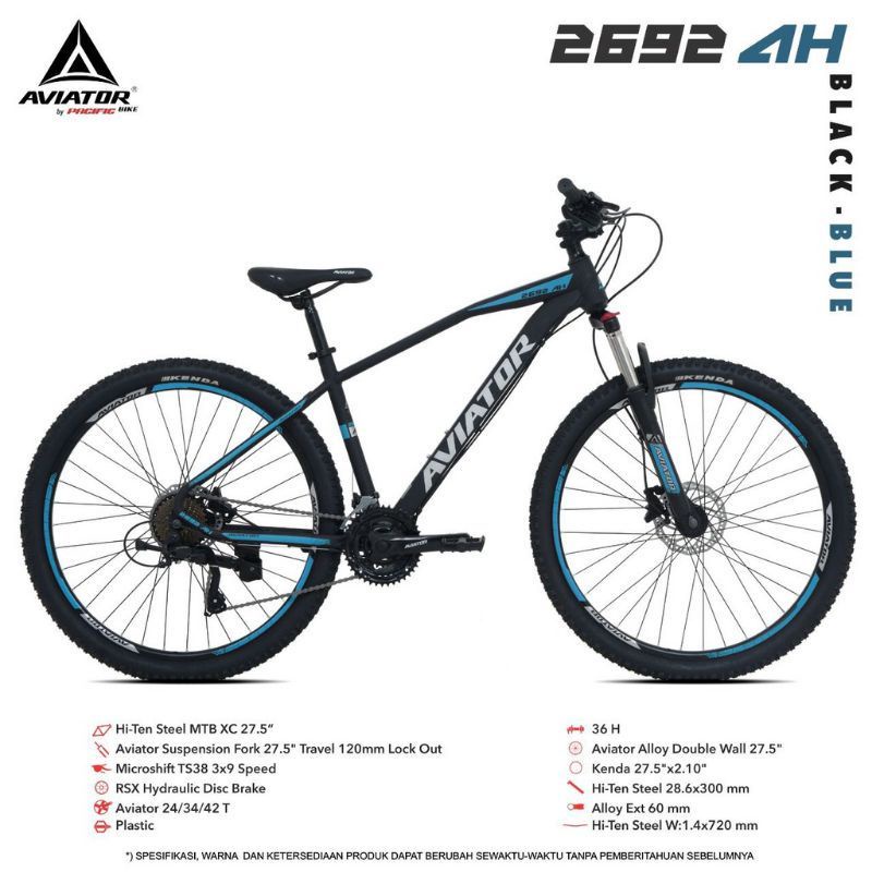 Sepeda gunung 27.5 inc aviator by.pacific 3x9 speed rem oli hidrolik