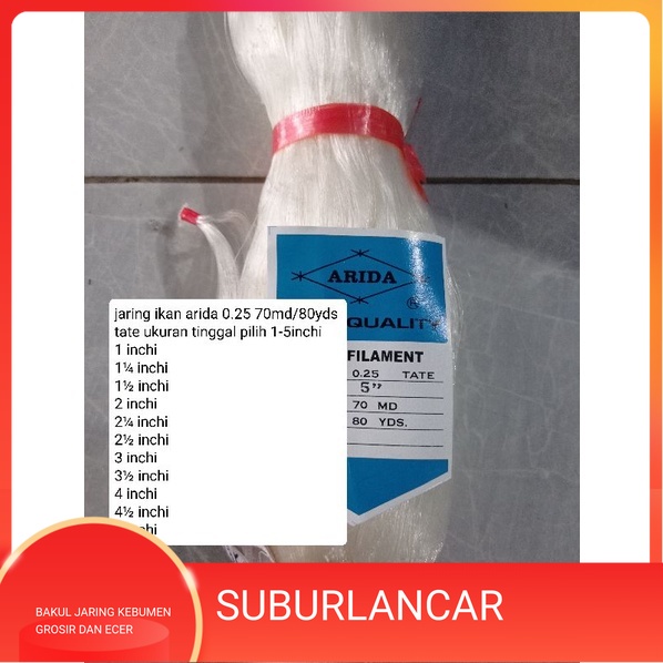Jaring ikan arida 0.25 70md/80yds tate UKURAN TINGGAL PILIH 1-5 inchi jaring arida pukat ikan arida 