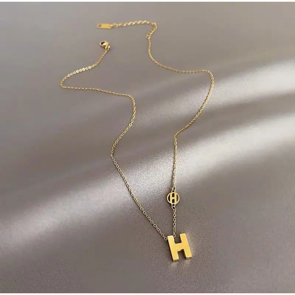 [ Bayar Ditempat ] Kalung Titanium Gold Liontin Huruf H Anti Karat / kalung Titanium Wanita / Kalung