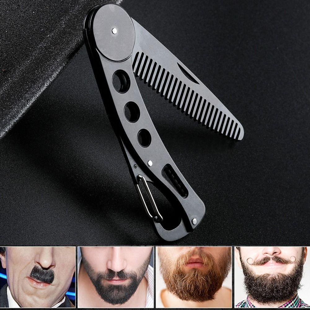 MXBEAUTY Sisir Styling Jenggot Pria, Sisir Lipat Stainless Steel Portabel, Alat Penata Rambut Sisir Kumis Hitam Anti-slip Tahan Lama Anti Statis Untuk Salon