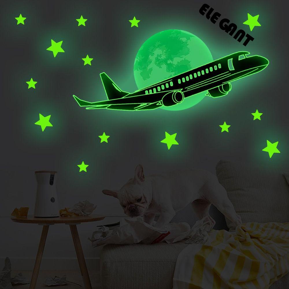 【 ELEGANT 】 Pesawat Stiker Mudah Menggosok Ramah Lingkungan Bercahaya Latar Belakang Dekorasi 3D Art Decals Sofa Latar Belakang Dinding Kamar Tidur Kartun Untuk Kamar Anak Stiker Dinding