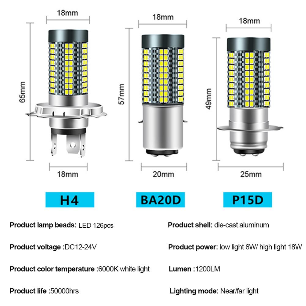 Openmall H4 /H6 /BA20D/P15D 12V-24V 6000K Lampu LED Motor Headlight Motor 126smd Chips Lamp Bohlam Headlight Mobil Hi Lo Light D7P8