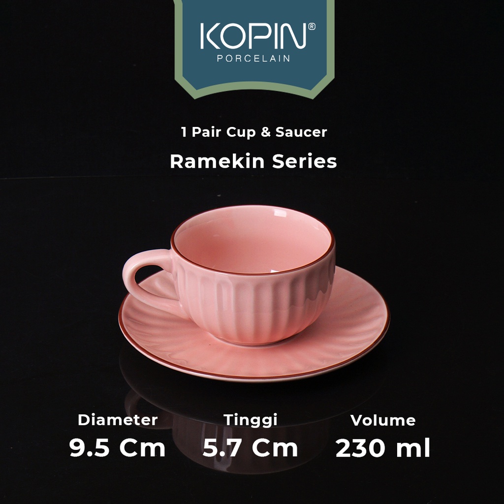 KOPIN Cangkir Kopi/Teh Ramekin Keramik  Porcelain Warna Polos 1 Pasang Volume 230 ML | KOPIN