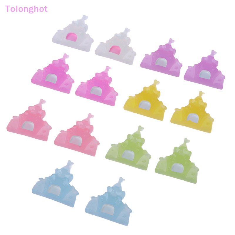 Tolonghot&gt; 2pcs Macaroon Resin Mini Castle Kawaii Aksesoris Patung Mini Miniatur Scrapbooking Flatback Cabochons Perlengkapan Kerajinan DIY P well