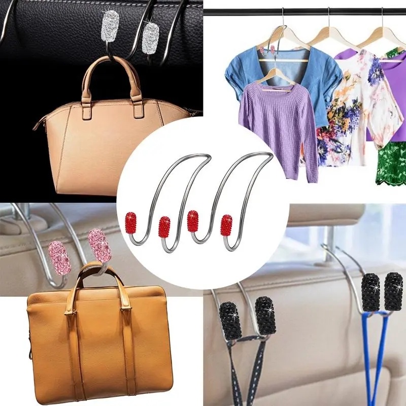 Tempat Organizer Tas Dompet Baju/Aksesorisorganizer Mobil/Kait Gantung Logam Kendaraan Tahan Lama/Gantungan Headrest Otomatis/Organizer Punggung Kursi Mobil Universal Double Hook/