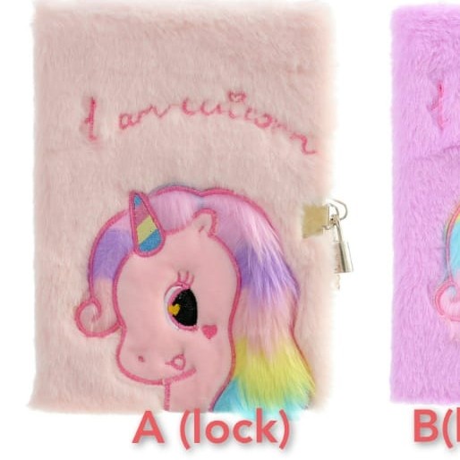 

✨BISA COD✨ -NOTEBOOK DIARY BUKU TULIS UNICORN SEQUIN BULU GEMBOK KUNCI - a