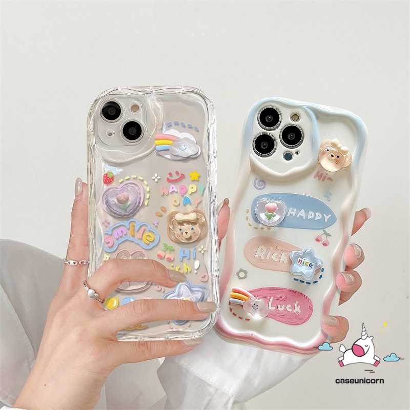 Untuk Infinix Hot12 11 8 10 30 20 9 Bermain Hot 30i 9 8 10Lite Smart 6Plus 6 7 5 Note 12 4G 12 G96 Kartun Doodle 3D Boneka Lucu Bergelombang Tepi Melengkung Pelangi Cinta Hati Beruang Kelinci Lembut Sarung