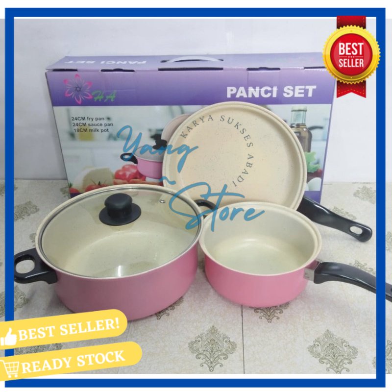 YGS -D307- Panci 3 Set Wajan Teflon Stainless Steel Cookware - Panci Wajan Set isi 3pcs