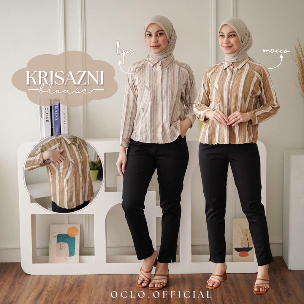 Oclo Krisazni Shirt 2184-01 atasan wanita crinkle salur basic daily wear