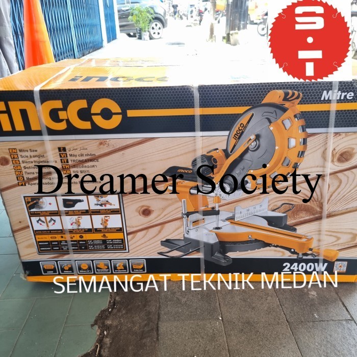 Berkualitas BM2S24007 MITER SAW MITERSAW SLIDING GERGAJI KAYU ALUMINIUM 12" INGCO GHL679