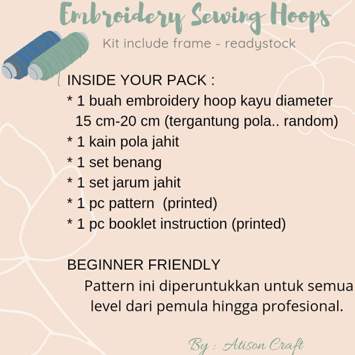 diy paket kit sulam jahit bordir embroidery hoops kayu ram/skybrosa - RANDOM