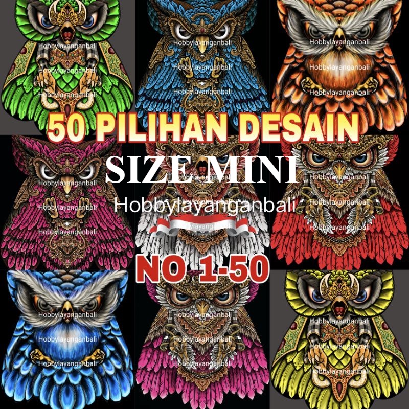 kain layangan celepuk bali mini ukuran lebar 80 cm x panjang 90 cm 50 gambar cetak print kain burung