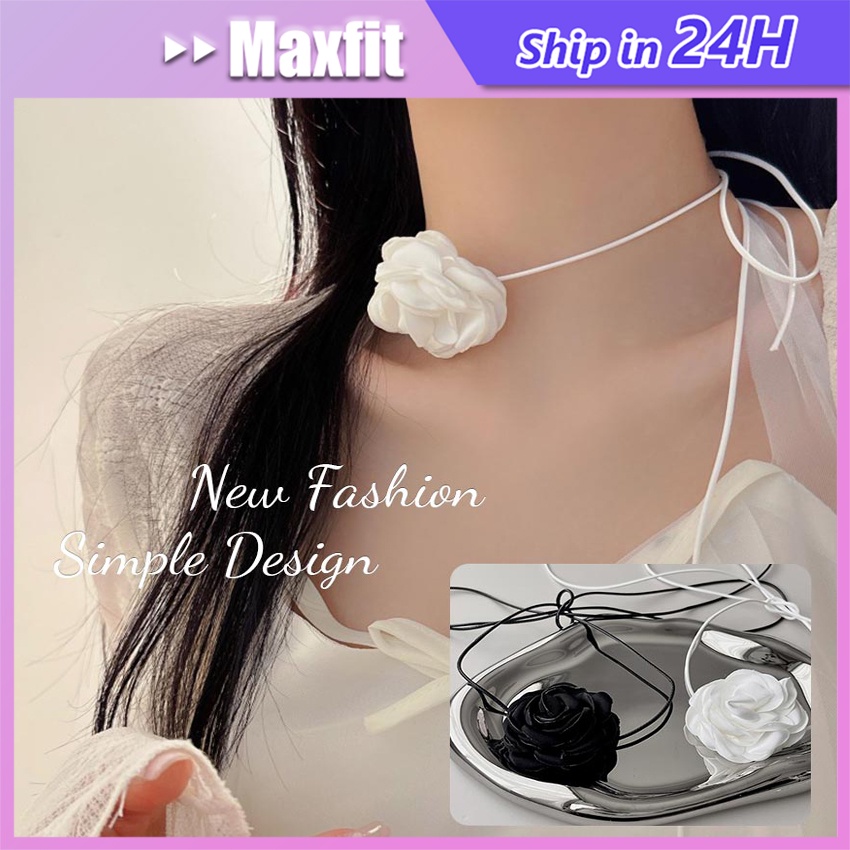 Yoioi Kalung Bunga Mawar Choker Kalung Hitam Putih Temperamen Vintage Sexy Lembut