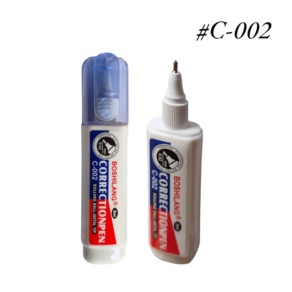 

Correction Fluid Boshilang C-002 Metal Tip 8 ML / Tip Ex Cair Boshilang 8 ML Multi Purpose & Quick Dry – Satuan SHABG