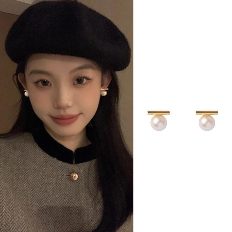 Anting Mutiara Warna-Warni Bentuk T Untuk Wanita Aksesoris Korea