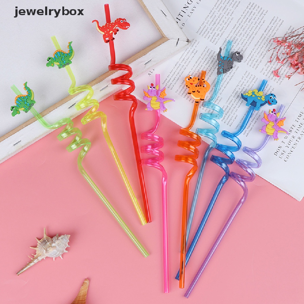 [jewelrybox] 8pcs Sedotan Bar Sedotan Minum Plastik Dinosaurus Untuk Dekorasi Pesta Ulang Tahun Anak Butik