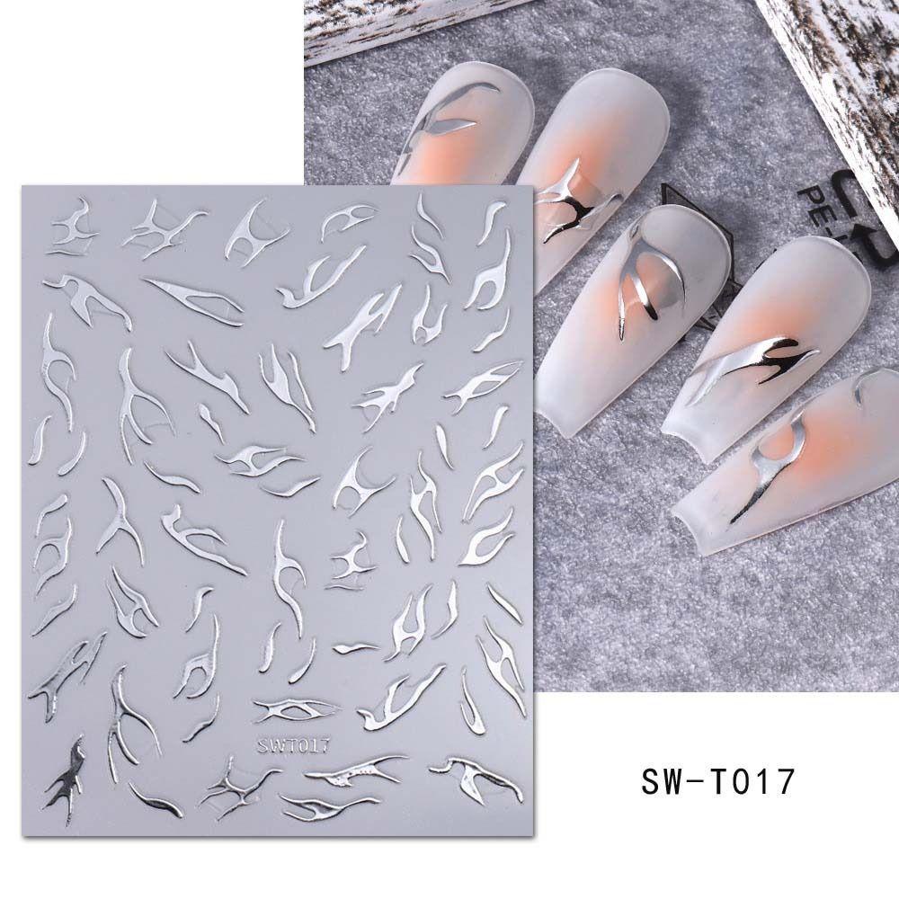 Mxbeauty Flame Nail Stiker Fashion Ins Gaya Perak Api Berbentuk Tidak Teratur Self Adhesive Nail Dekorasi