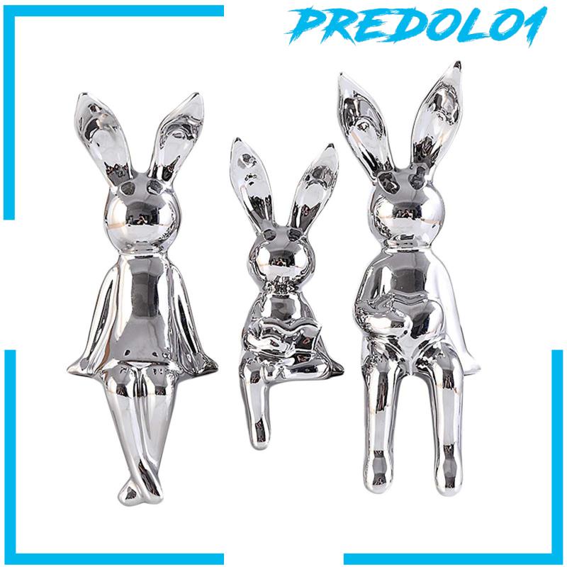 [Predolo1] 3pcs Patung Keluarga Kelinci Gambar Hewan Kamar Tidur Bunny Statue