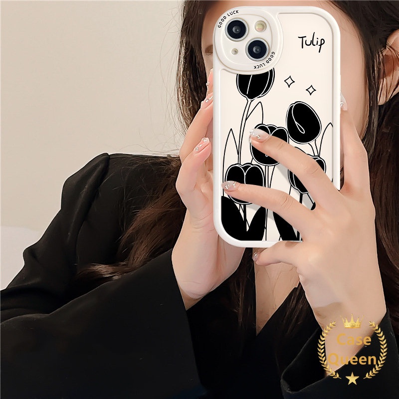 Silicon Soft Tpu Back Case for Infinix Hot 9 11 10 Play 11s 10T Hot 10 Lite Infinix Smart 6 5 10s Note 8 Ins Simple Black Tulip Flowers Couple Phone Cover