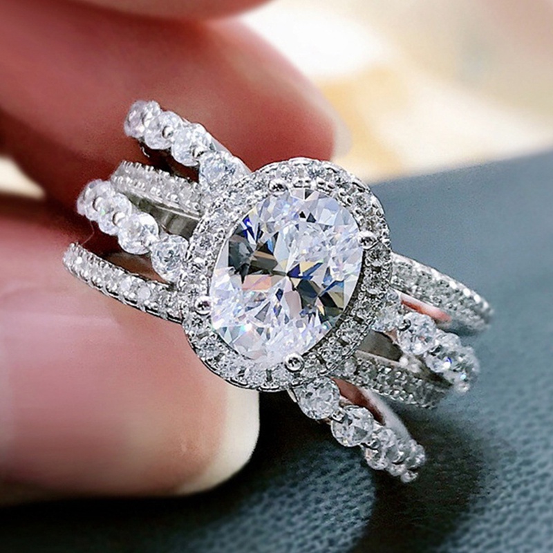 Fancy Desain Modern Wanita Cincin Dengan Brilliant Oval Cubic Zirconia Fashion Pernikahan Pertunangan Aksesoris Perhiasan Berkualitas Tinggi